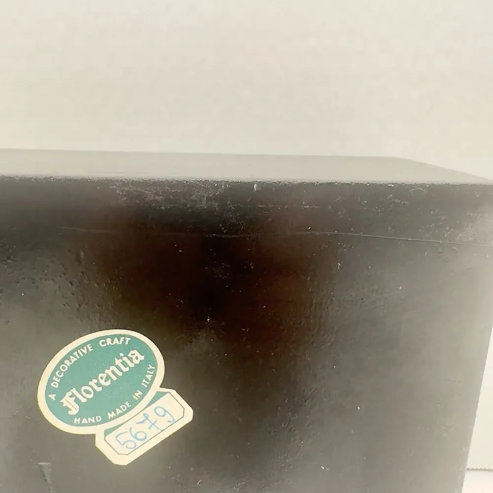 Vintage Florentine Wood Box, Made in Italy, Hand Painted, Black Square Numbered
